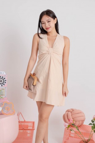 Leraine Front Knot Flare Dress in Apricot (MY)