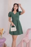 Yalene V-Neck Puff Dress in Fern (MY)