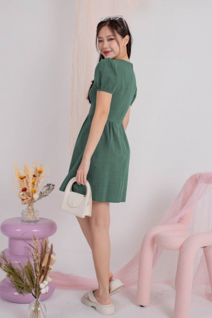 Yalene V-Neck Puff Dress in Fern (MY)