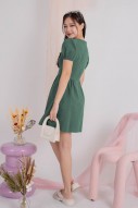 Yalene V-Neck Puff Dress in Fern (MY)