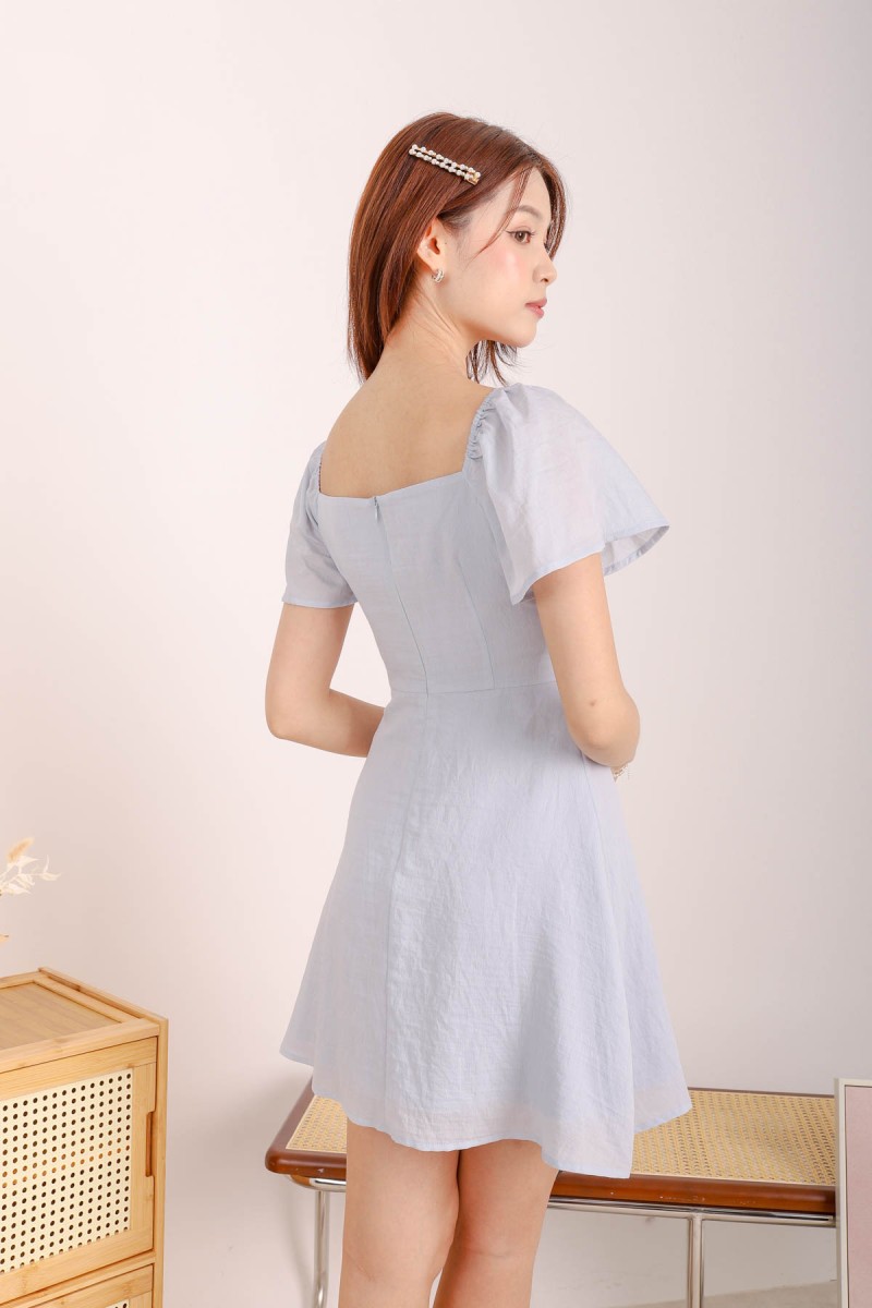 Luna Ruched Flutter Sleeve Dress in Seafoam