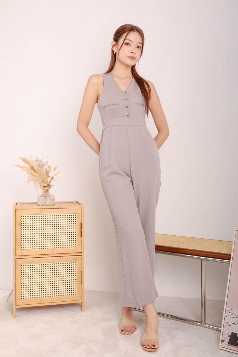 Ember Button Jumpsuit in Grey