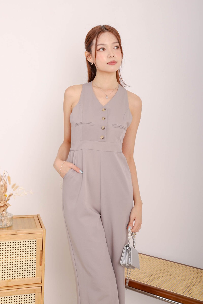 Ember Button Jumpsuit in Grey