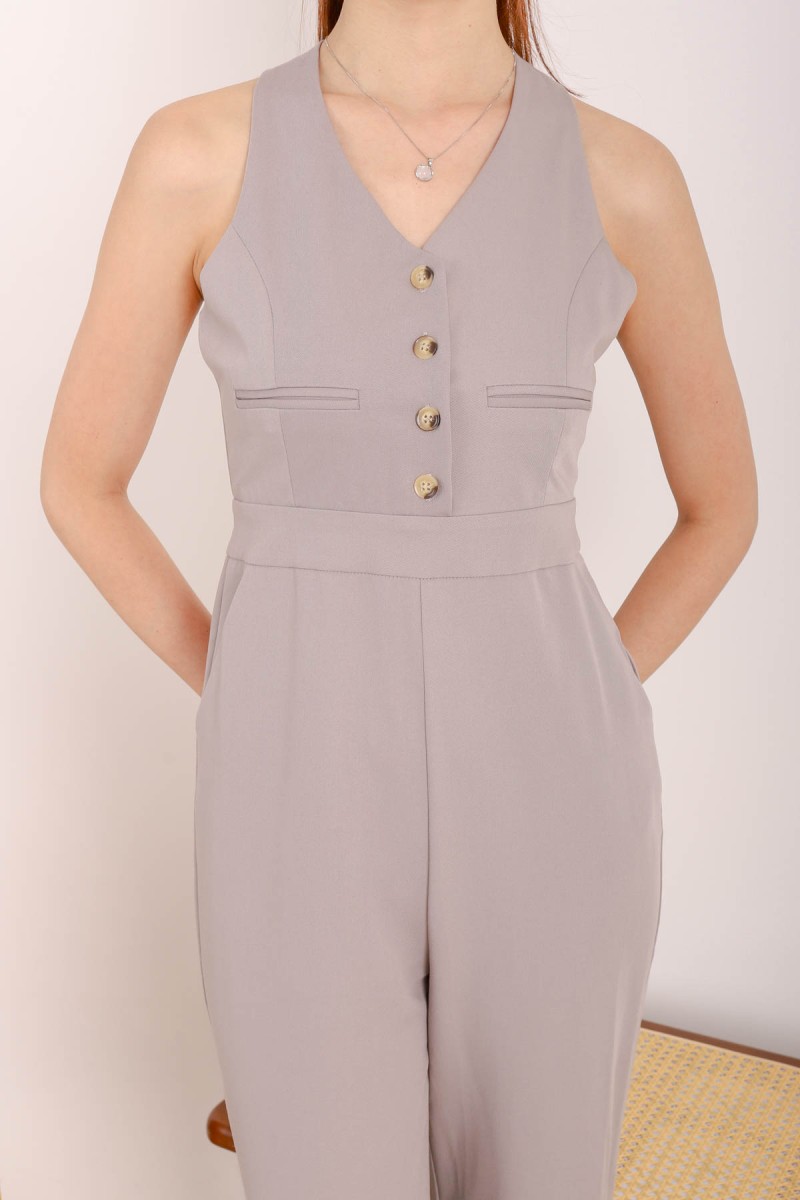 Ember Button Jumpsuit in Grey