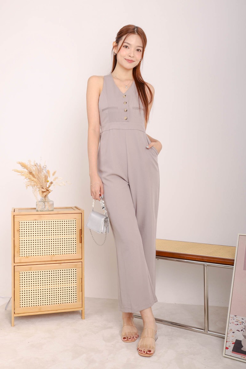 Ember Button Jumpsuit in Grey