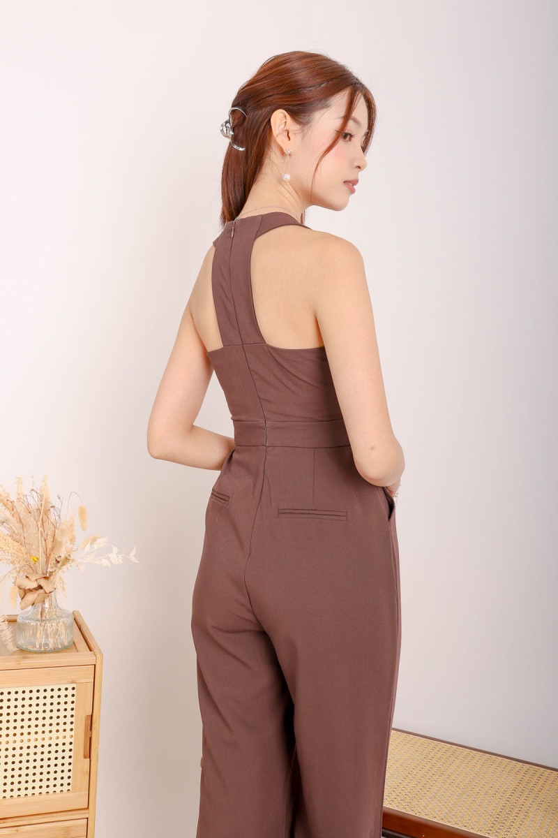 Ember Button Jumpsuit in Mocha