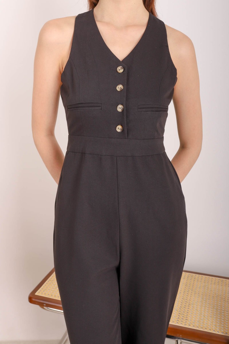 Ember Button Jumpsuit in Black