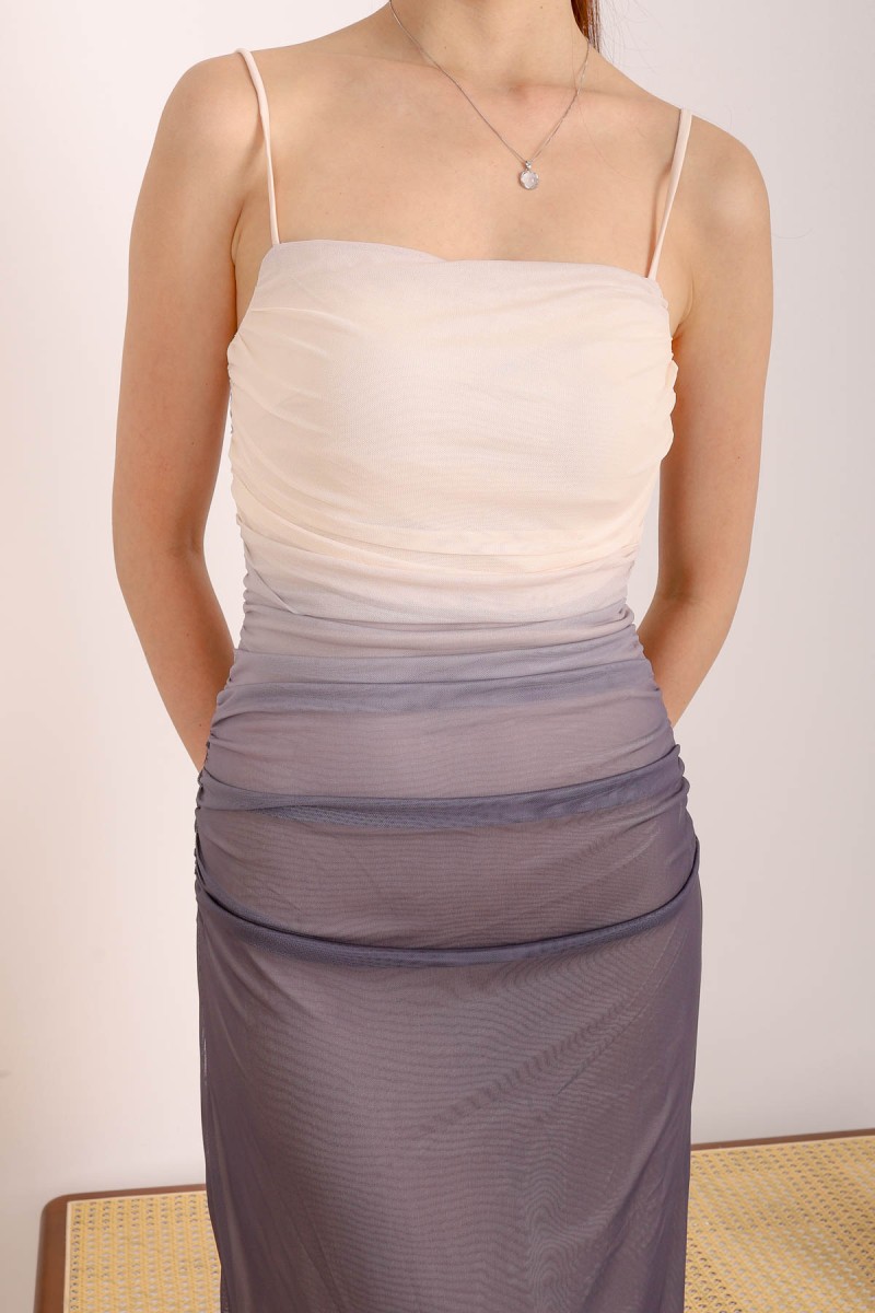 Valentine Ruched Ombre Dress in Cream