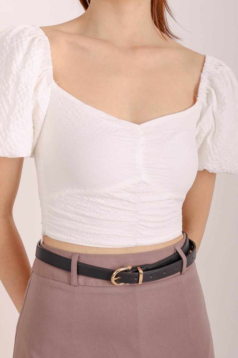 RESTOCK: Esme Textured Puff Sleeve Top in White