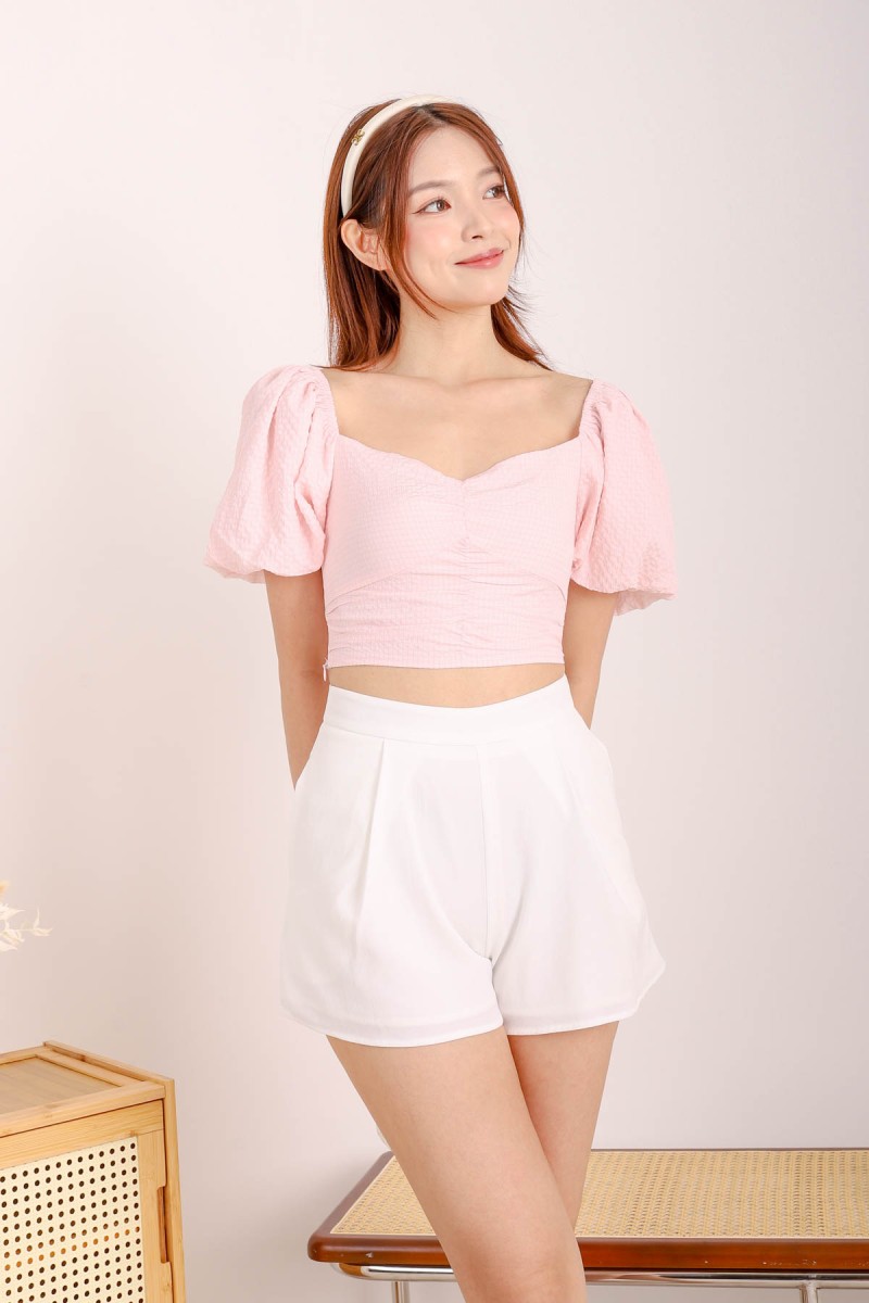 RESTOCK: Esme Textured Puff Sleeve Top in Pink