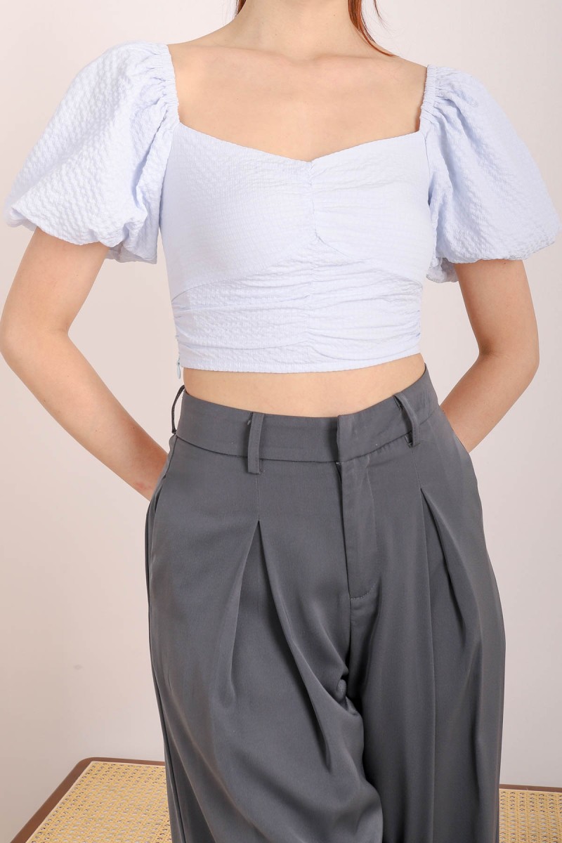 RESTOCK: Esme Textured Puff Sleeve Top in Blue