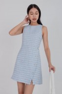 BACKORDERS: Siobhan Button Tweed Mini Dress in Blue