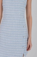 BACKORDERS: Siobhan Button Tweed Mini Dress in Blue