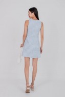 BACKORDERS: Siobhan Button Tweed Mini Dress in Blue