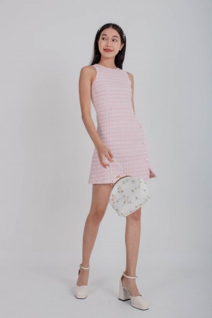 BACKORDERS: Siobhan Button Tweed Mini Dress in Pink