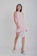 BACKORDERS: Siobhan Button Tweed Mini Dress in Pink