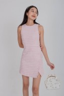 BACKORDERS: Siobhan Button Tweed Mini Dress in Pink