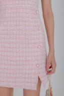 BACKORDERS: Siobhan Button Tweed Mini Dress in Pink