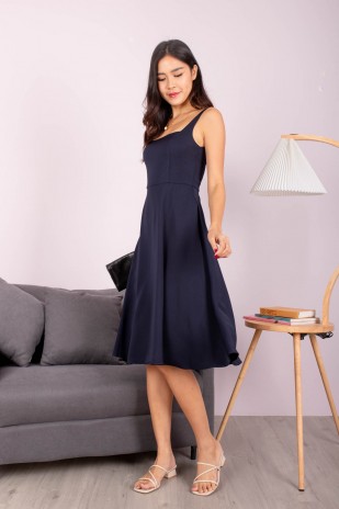 BACKORDERS6: Chasie Square-Neck Swing Dress in Navy