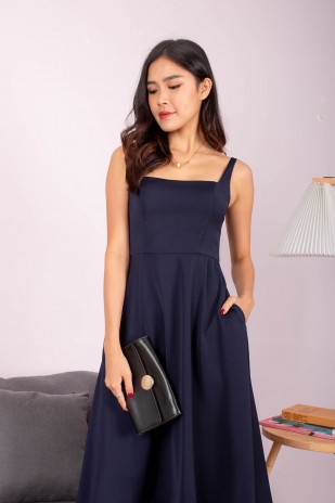 BACKORDERS6: Chasie Square-Neck Swing Dress in Navy