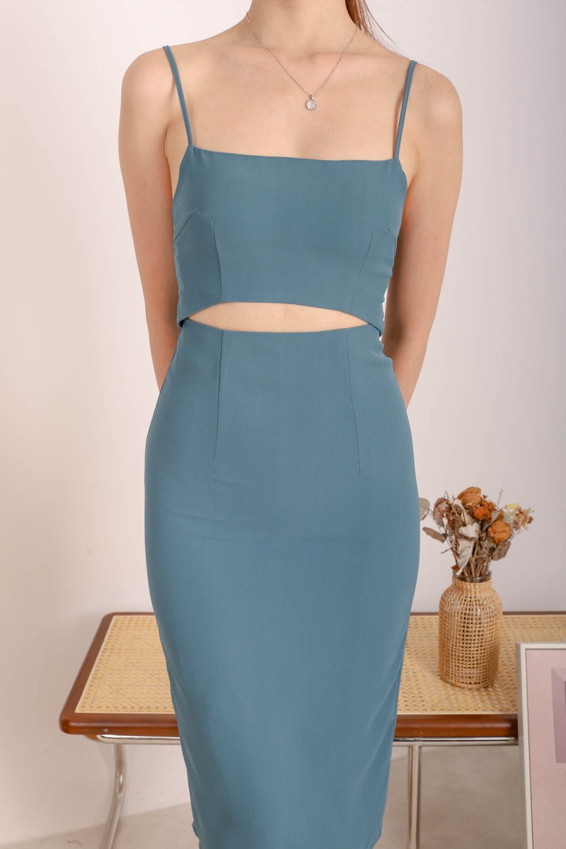 RESTOCK: Alliyah Front Cut-Out Dress in Teal