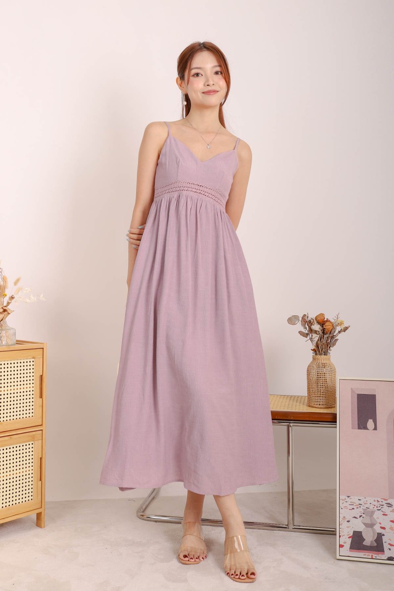 Galene V-Neck Laced Maxi Dress in Dark Lilac