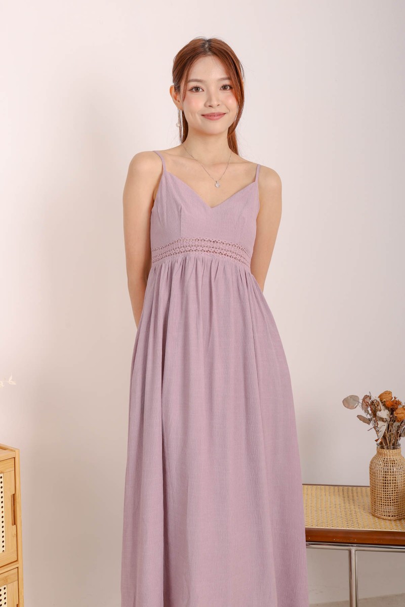 Galene V-Neck Laced Maxi Dress in Dark Lilac