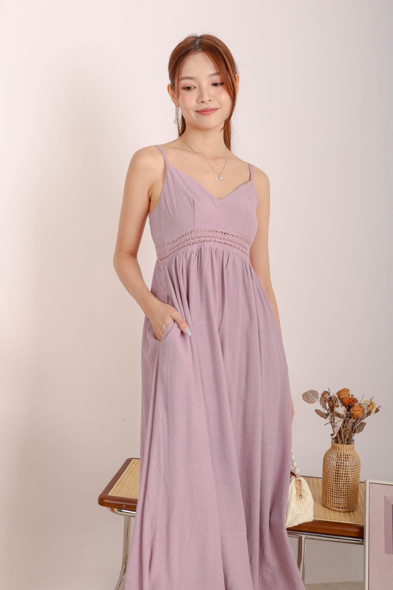 Galene V-Neck Laced Maxi Dress in Dark Lilac