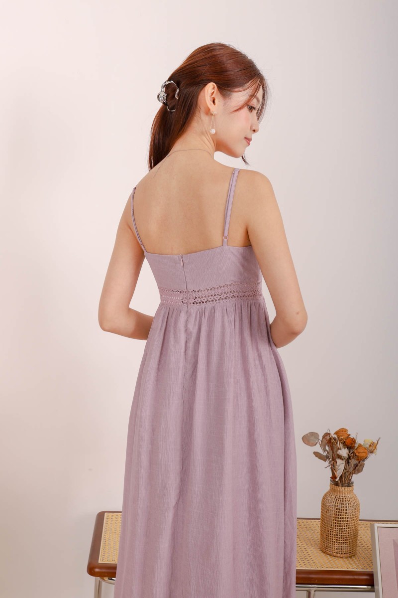 Galene V-Neck Laced Maxi Dress in Dark Lilac