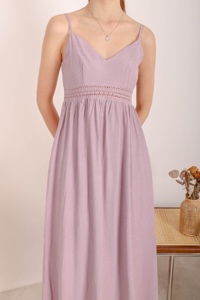 Galene V-Neck Laced Maxi Dress in Dark Lilac