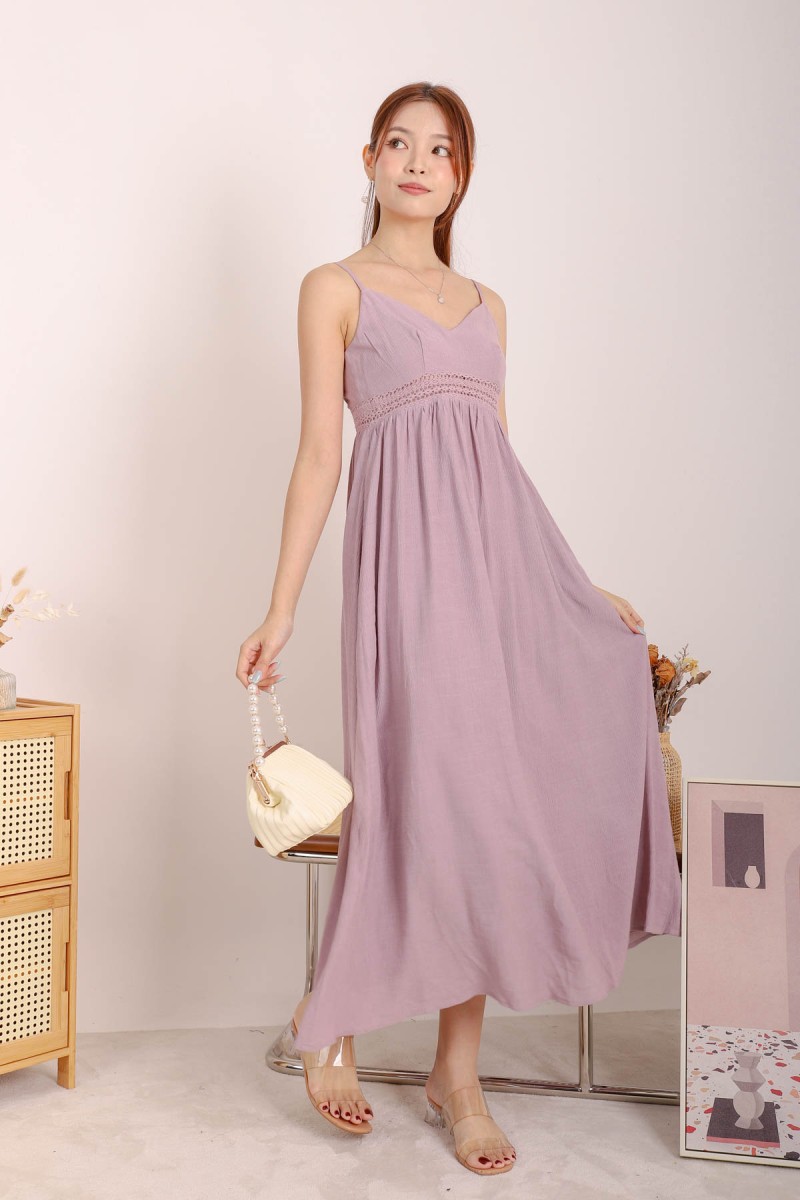 Galene V-Neck Laced Maxi Dress in Dark Lilac