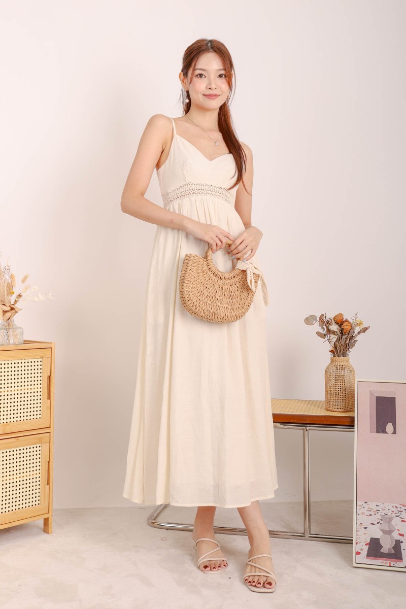 Galene V-Neck Laced Maxi Dress in Cream