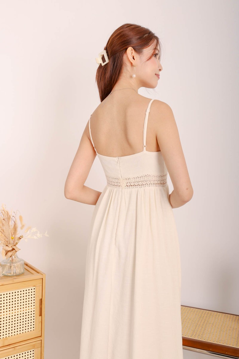 Galene V-Neck Laced Maxi Dress in Cream