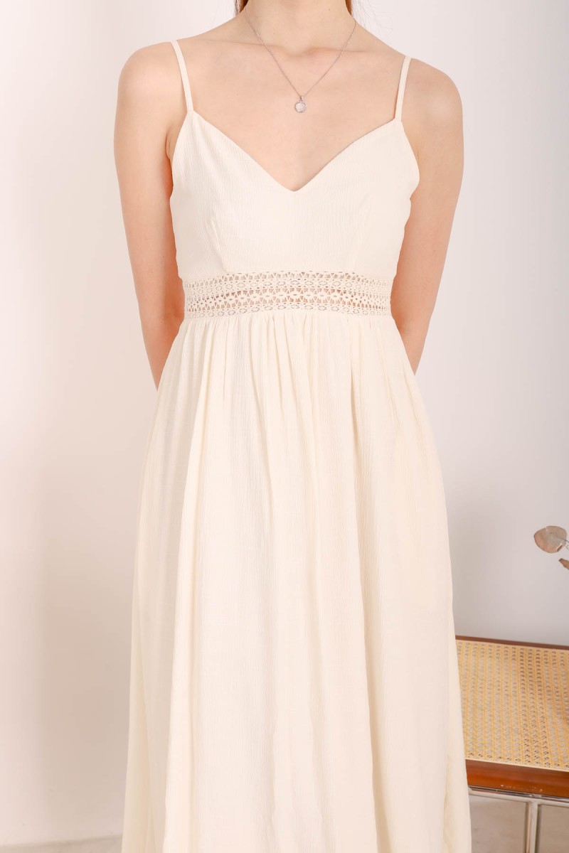 Galene V-Neck Laced Maxi Dress in Cream