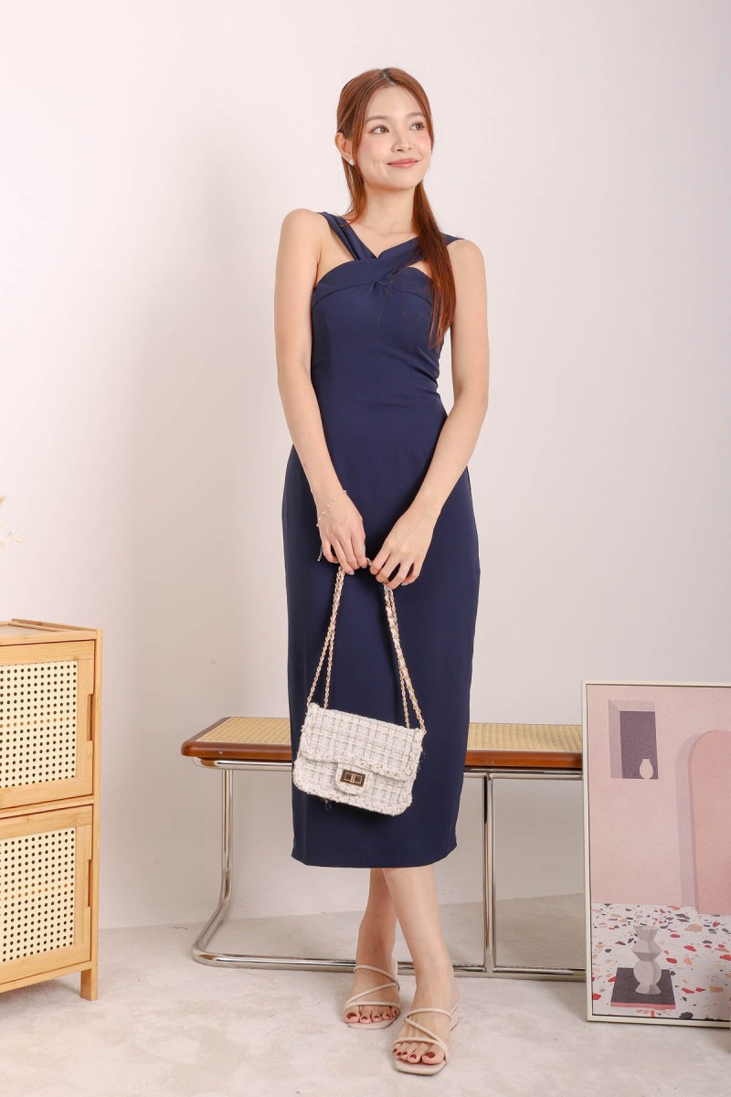 Laith Slit Sheath Dress in Navy