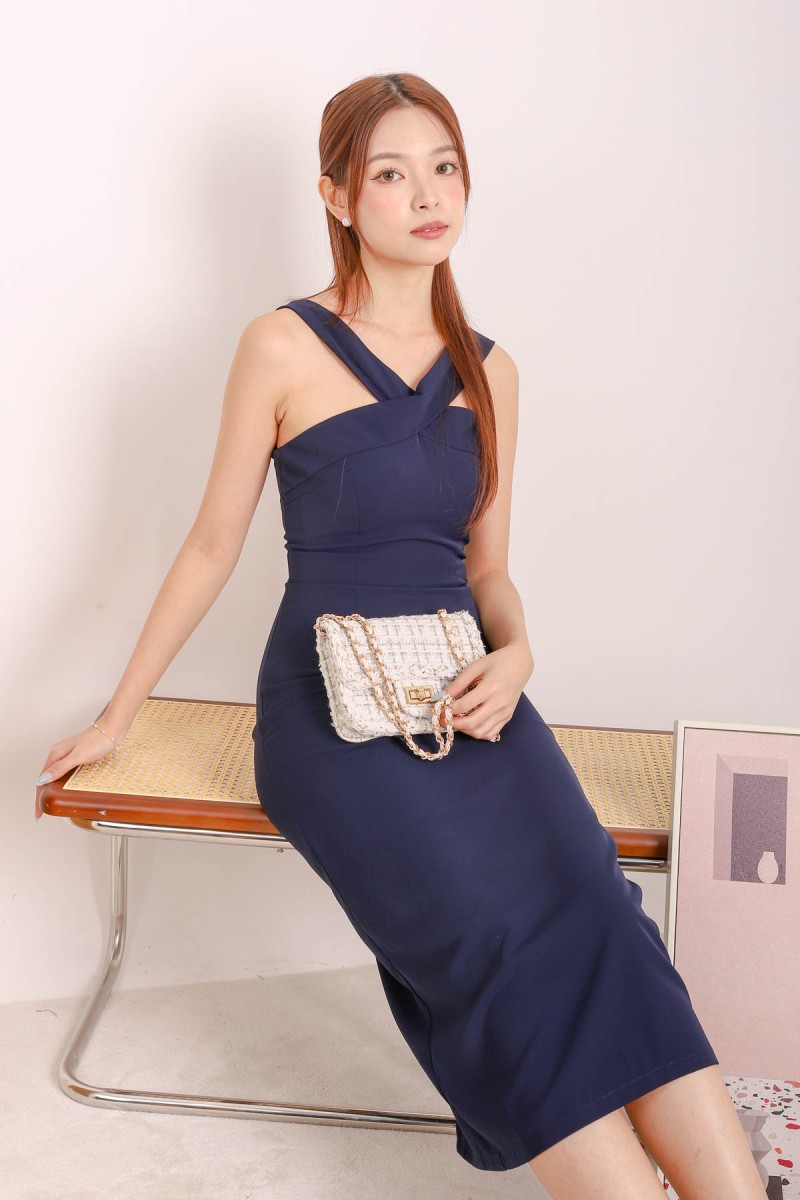 Laith Slit Sheath Dress in Navy