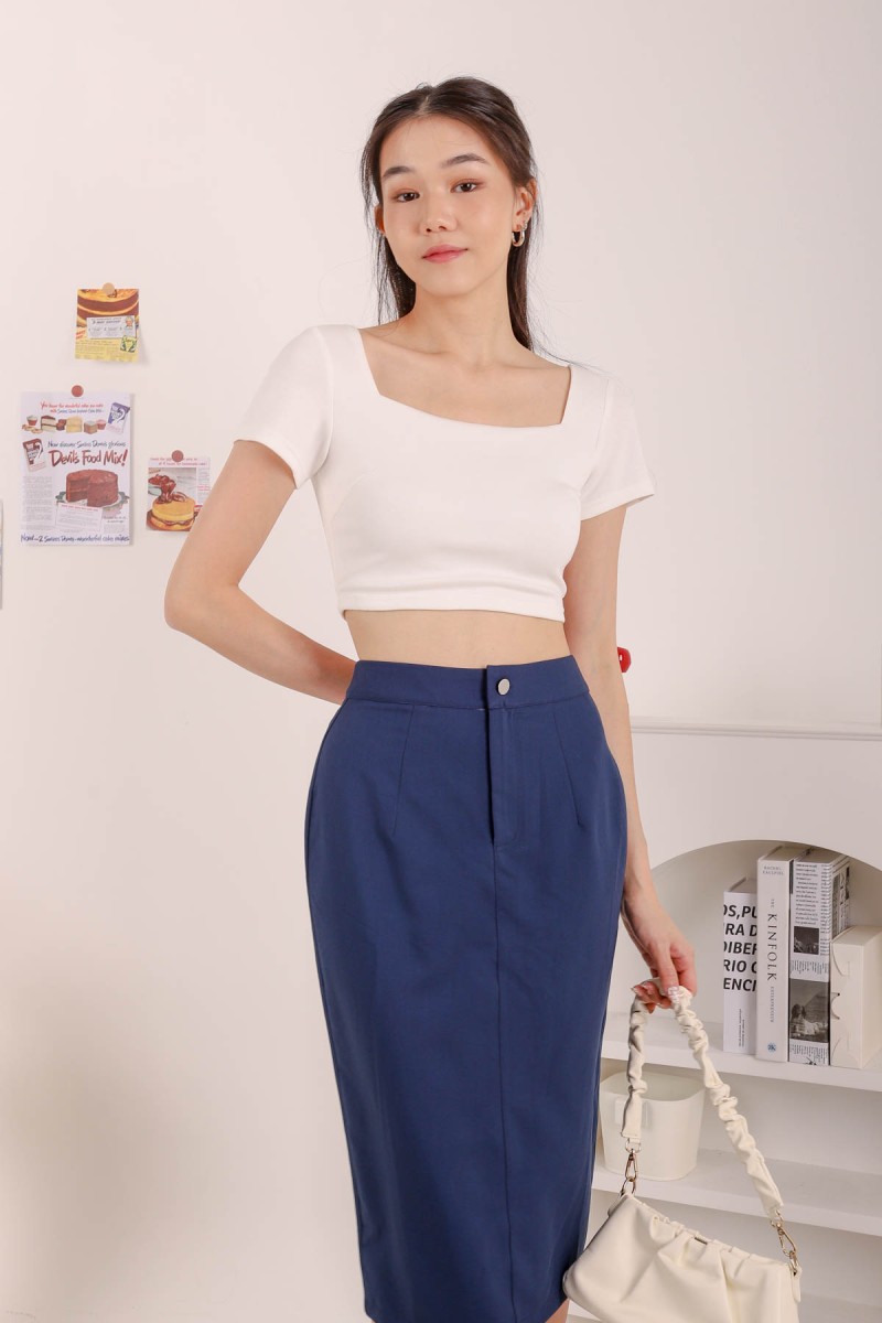 Sena Button Midi Skirt in Navy