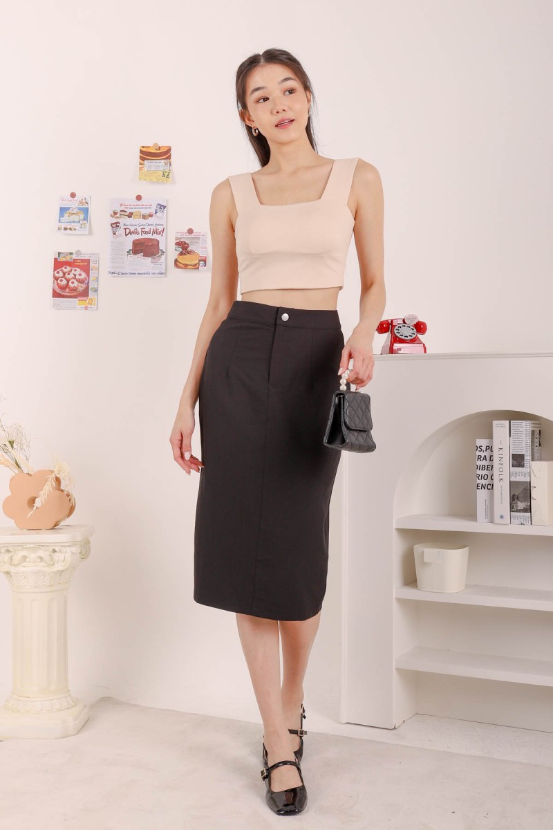 Sena Button Midi Skirt in Black