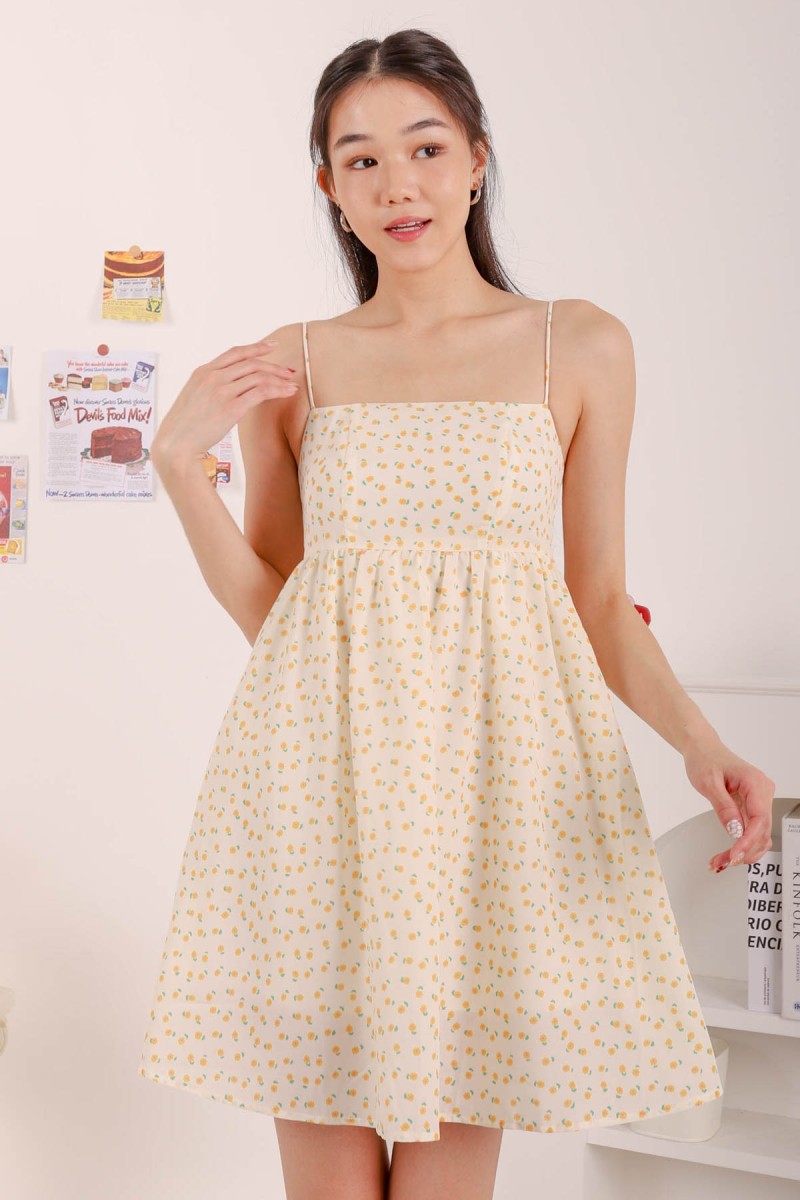 Avie Floral Babydoll Dress in Yellow