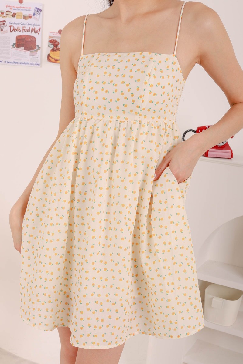 Avie Floral Babydoll Dress in Yellow