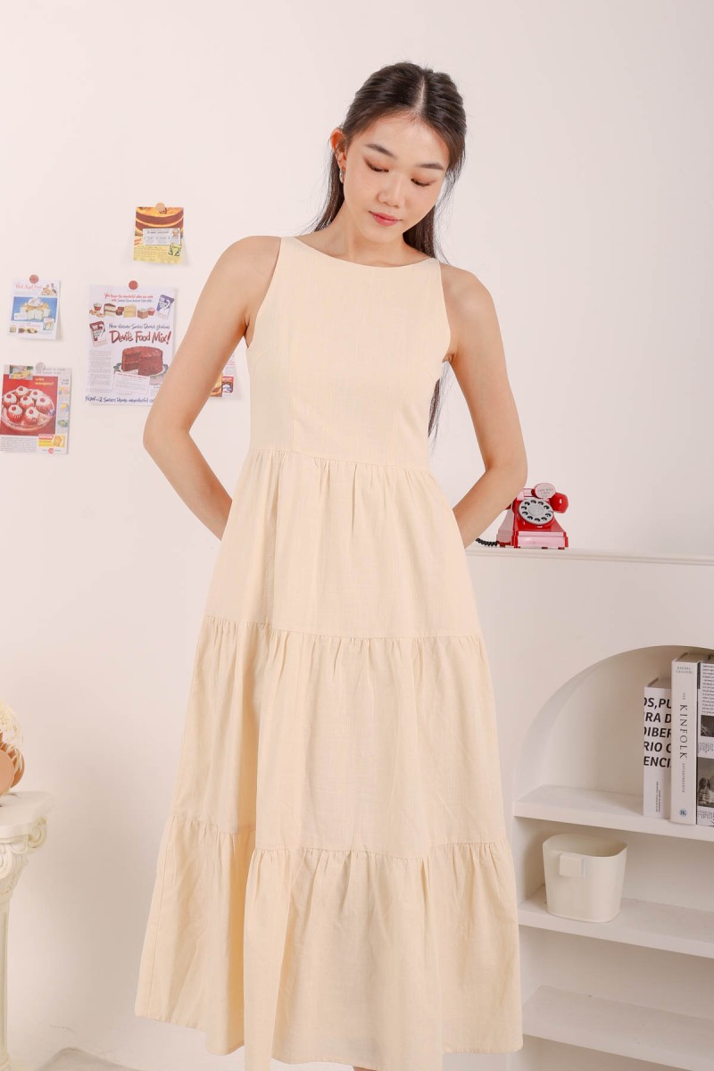 Alyssa Tiered Midi Dress in Cream