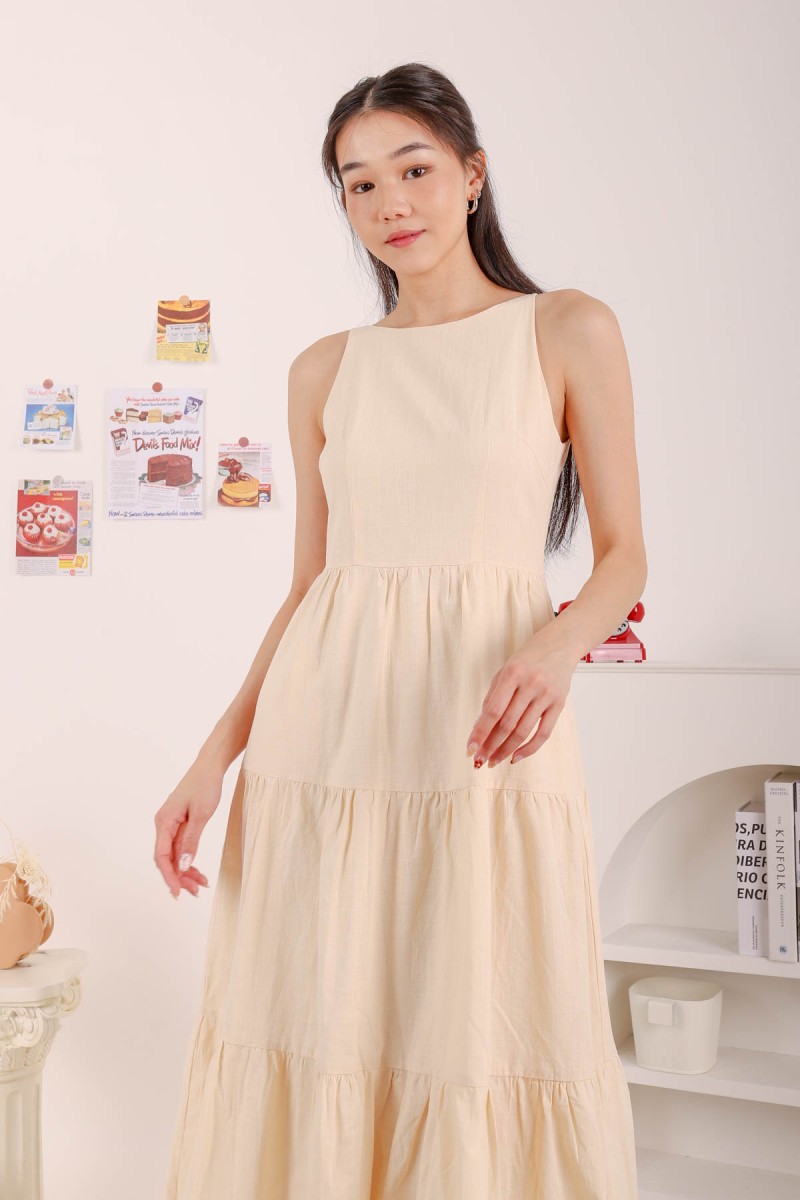 Alyssa Tiered Midi Dress in Cream