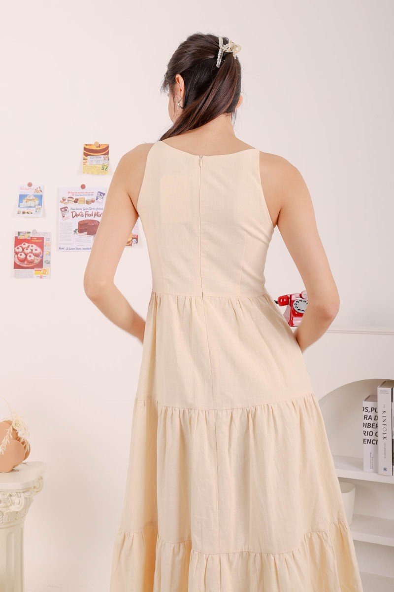 Alyssa Tiered Midi Dress in Cream