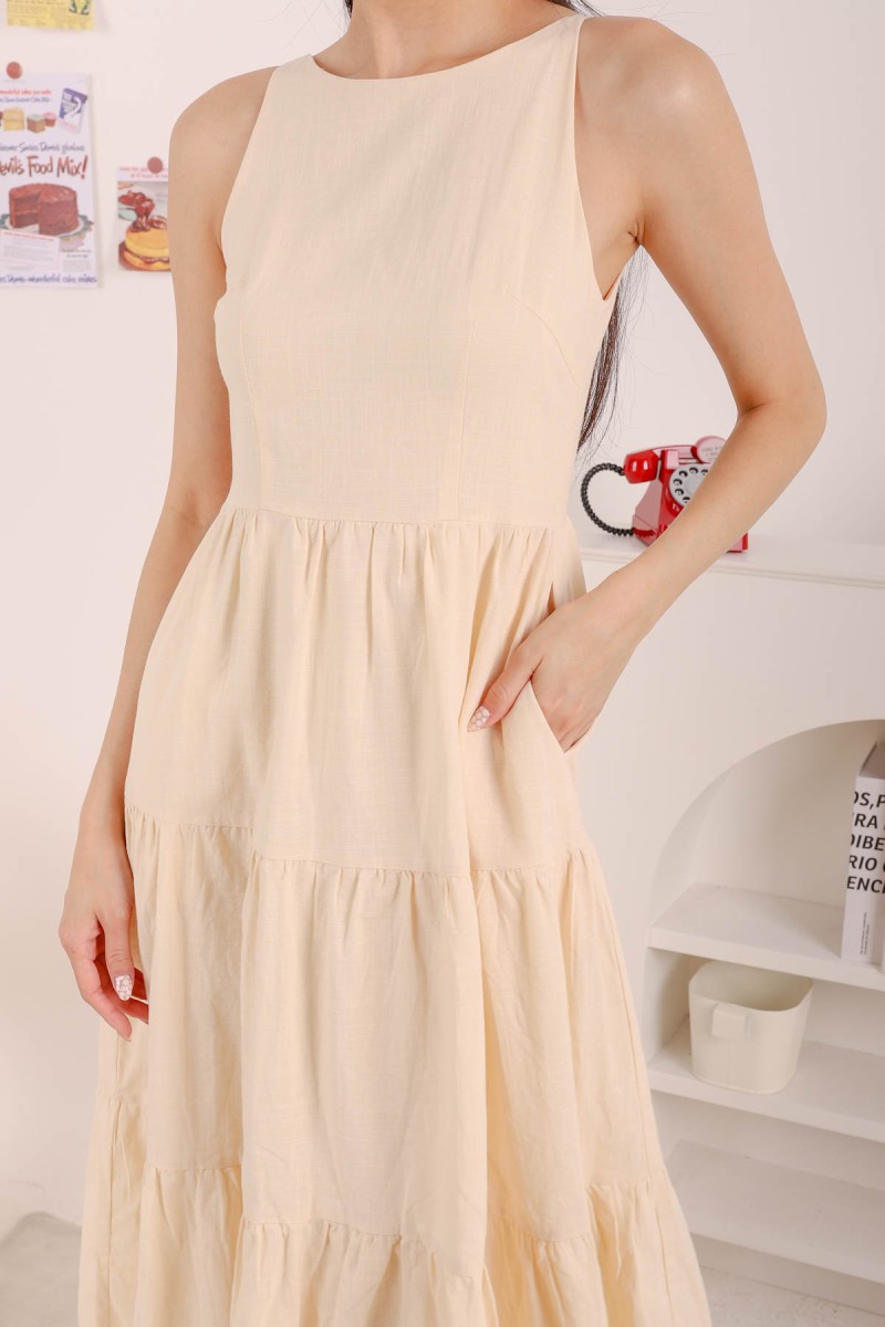 Alyssa Tiered Midi Dress in Cream