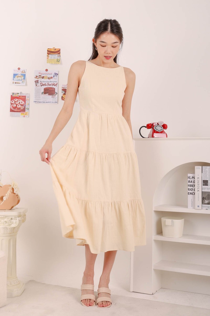 Alyssa Tiered Midi Dress in Cream