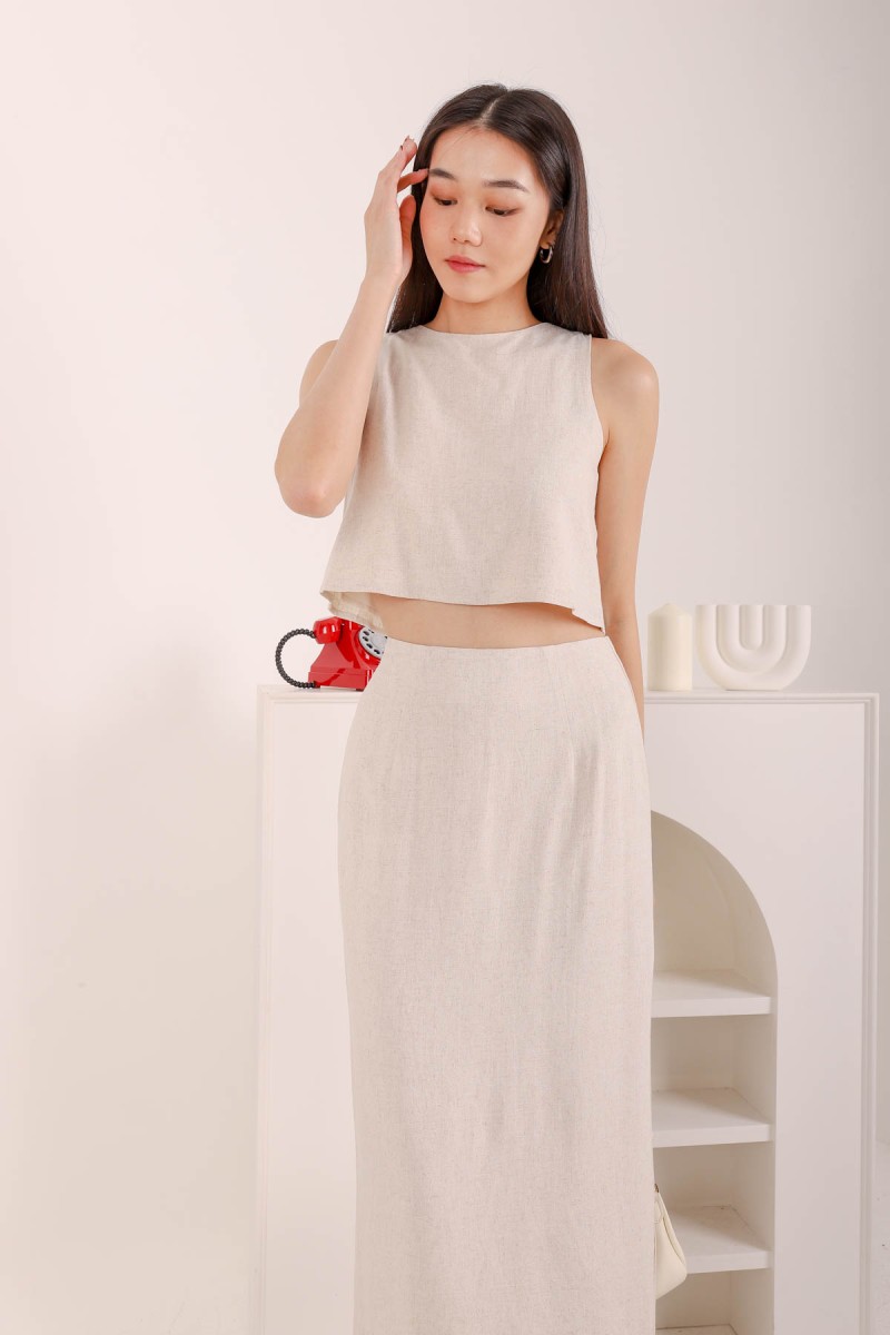 Kana Linen Maxi Skirt in Cream