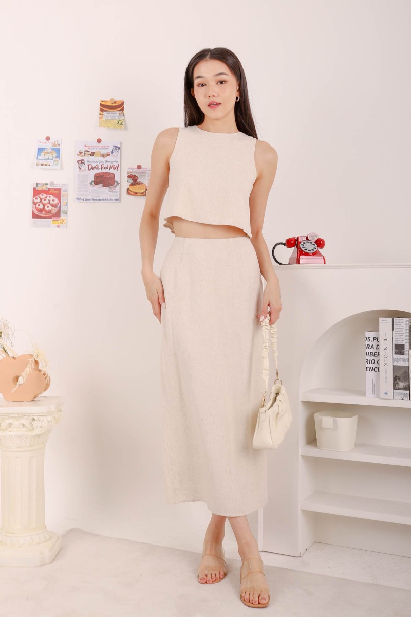 Kana Linen Maxi Skirt in Cream