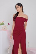 BACKORDERS5: Viore Off-Shoulder Overlap Dress in Wine