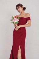 BACKORDERS5: Viore Off-Shoulder Overlap Dress in Wine