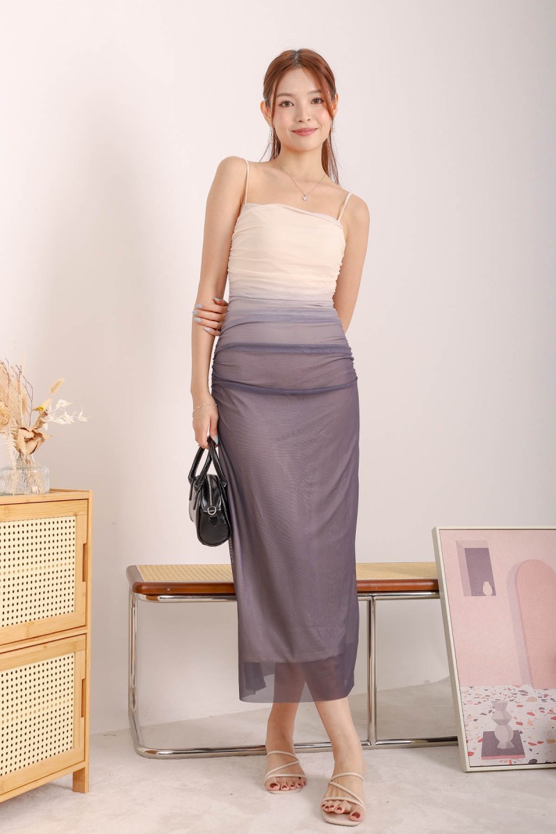 BACKORDERS: Valentine Ruched Ombre Dress in Cream